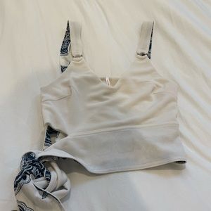 NWOT Free People Paisley Pop Tank Top Size XSmall Ivory Blue Side Tie Tank Top